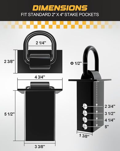 RETRUE 16200lbs Trailer Stake Pocket D Ring with Added Security Bolt Nut, Heavy Duty Removable Stake Pocket tie Down for Flatbed Trucks and Trailers, Utility Car Trailer Accessories 4PCS Black in Saudi Arabia