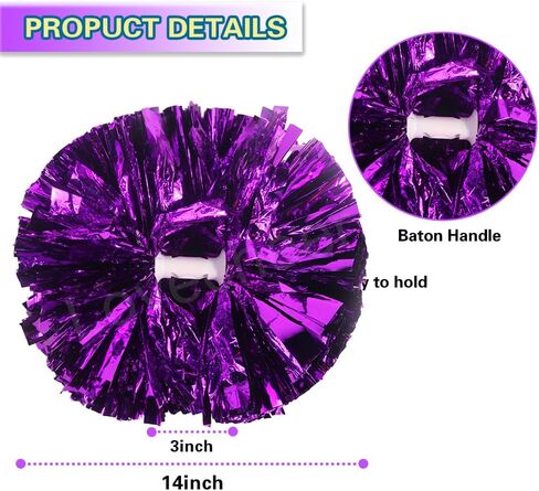 Lovecheer 2PCS Metallic Pom Poms Cheerleading with Baton Handle Cheer Pompoms for Kids Adults Team Sports Spirit Party Cheering in Saudi Arabia
