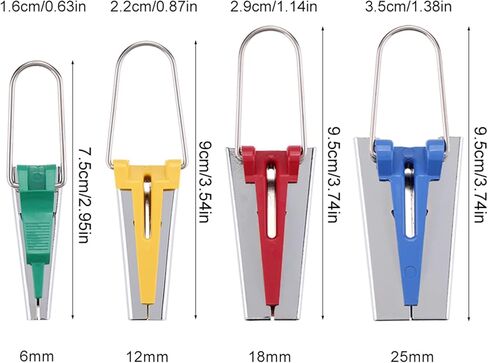 Fabric Bias Tape Maker Set DIY Quilting Tool 4 Size 6 12 18 25mm Sewing Binding Kit Green Yellow Red Blue in Saudi Arabia