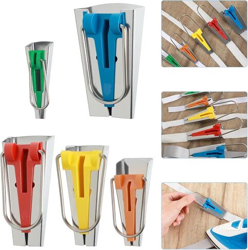 صانع شريط التحيز 5 أحجام أداة صنع شريط التحيز 1/4 بوصة 3/8 بوصة 1/2 بوصة 3/4 بوصة 1 بوصة صانع ربط DIY لخياطة أدوات خياطة اللحف مجموعة أدوات ربط لخياطة نسيج اللحف بسرعة in Kuwait