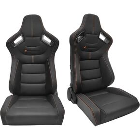 مقاعد السباق العالمية FREEMOTOR802، مقاعد رياضية قابلة للإمالة مع مزلقات قفل مزدوجة قابلة للتعديل، زوج واحد (جانب السائق + الراكب)، قماش PU + ألياف الكربون، أسود مع إطار أزرق وخياطة زرقاء in Saudi Arabia