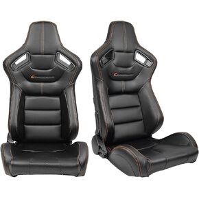 مقاعد السباق العالمية FREEMOTOR802، مقاعد رياضية قابلة للإمالة مع مزلقات قفل مزدوجة قابلة للتعديل، زوج واحد (جانب السائق + الراكب)، قماش PU + ألياف الكربون، أسود مع إطار أزرق وخياطة زرقاء in Kuwait