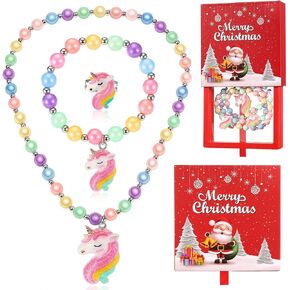 Tondiamo Christmas Jewelry for Little Girls Princess Dress up Kids Jewelry Gift Beaded Necklaces and Bracelets with Gift Box for Christmas Birthday Party Favors in Saudi Arabia
