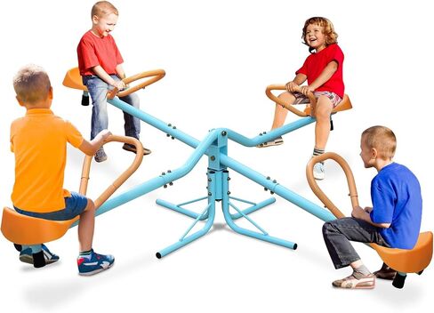 360 Degree Rotation Seesaw Swivel Teeter-Totter, 2/3/4 Seats Sit and Spin Outdoor Playground Equipment for Kids, Toddlers, Boys, Children (Orange-4 Seats) in Kuwait