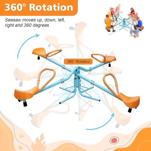 360 Degree Rotation Seesaw Swivel Teeter-Totter, 2/3/4 Seats Sit and Spin Outdoor Playground Equipment for Kids, Toddlers, Boys, Children (Orange-4 Seats) in Kuwait