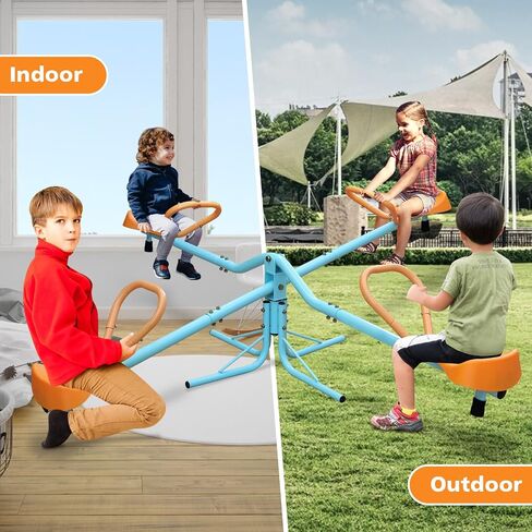 360 Degree Rotation Seesaw Swivel Teeter-Totter, 2/3/4 Seats Sit and Spin Outdoor Playground Equipment for Kids, Toddlers, Boys, Children (Orange-4 Seats) in Kuwait