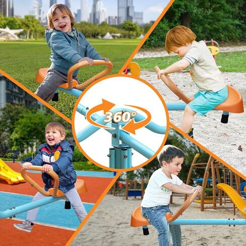 360 Degree Rotation Seesaw Swivel Teeter-Totter, 2/3/4 Seats Sit and Spin Outdoor Playground Equipment for Kids, Toddlers, Boys, Children (Orange-4 Seats) in Kuwait