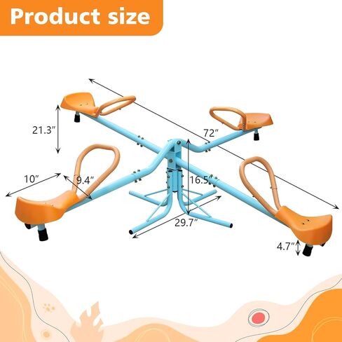 360 Degree Rotation Seesaw Swivel Teeter-Totter, 2/3/4 Seats Sit and Spin Outdoor Playground Equipment for Kids, Toddlers, Boys, Children (Orange-4 Seats) in Kuwait