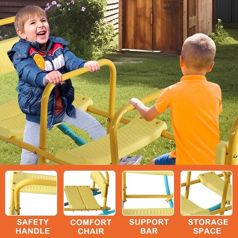 360 Degree Rotation Seesaw Swivel Teeter-Totter, 2/3/4 Seats Sit and Spin Outdoor Playground Equipment for Kids, Toddlers, Boys, Children (Orange-4 Seats) in Kuwait