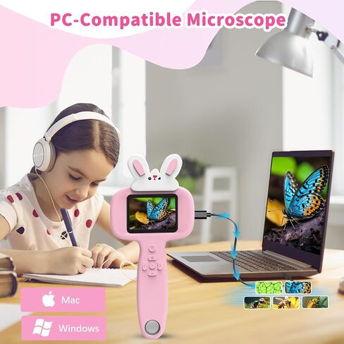 1000X Microscope for Kids with 16 Slides, 2.4" Handheld Digital Pocket Microscope, STEM Educational Science Toys for Christmas Birthday Gifts for 3+ 4 5 6 7 8 9 10 11 12 Year Old Boys Girls, Pink in Saudi Arabia