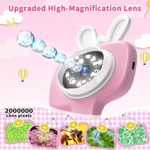 1000X Microscope for Kids with 16 Slides, 2.4" Handheld Digital Pocket Microscope, STEM Educational Science Toys for Christmas Birthday Gifts for 3+ 4 5 6 7 8 9 10 11 12 Year Old Boys Girls, Pink in Saudi Arabia