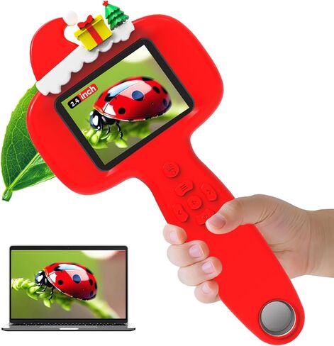 1000X Microscope for Kids with 16 Slides, 2.4" Handheld Digital Pocket Microscope, STEM Educational Science Toys for Christmas Birthday Gifts for 3+ 4 5 6 7 8 9 10 11 12 Year Old Boys Girls, Pink in Saudi Arabia