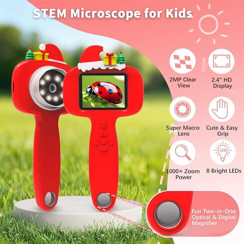 1000X Microscope for Kids with 16 Slides, 2.4" Handheld Digital Pocket Microscope, STEM Educational Science Toys for Christmas Birthday Gifts for 3+ 4 5 6 7 8 9 10 11 12 Year Old Boys Girls, Pink in Saudi Arabia