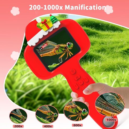 1000X Microscope for Kids with 16 Slides, 2.4" Handheld Digital Pocket Microscope, STEM Educational Science Toys for Christmas Birthday Gifts for 3+ 4 5 6 7 8 9 10 11 12 Year Old Boys Girls, Pink in Saudi Arabia
