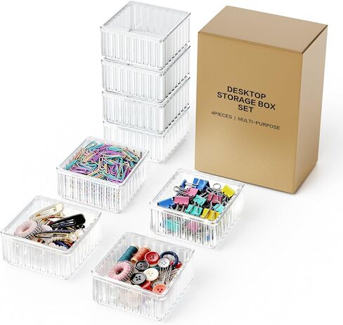 Stackable Small Organizer and Paper Clip Holder for Desk, 4 Pack Set – Desk and Drawer Organizers for Paperclips, Pins, Erasers, Sticky Notes, Cotton Balls, Hair Ties, Perfect for Office, School, Home in Saudi Arabia