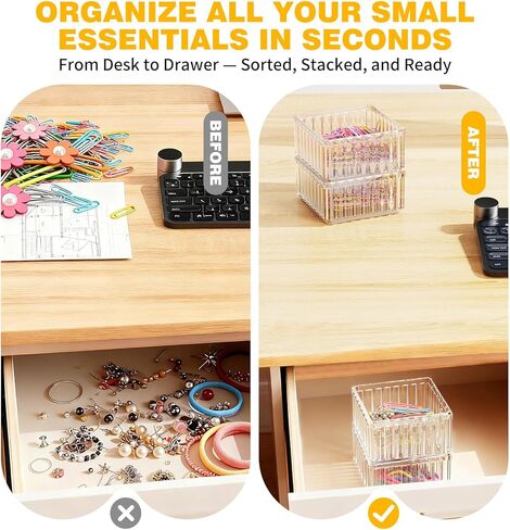 Stackable Small Organizer and Paper Clip Holder for Desk, 4 Pack Set – Desk and Drawer Organizers for Paperclips, Pins, Erasers, Sticky Notes, Cotton Balls, Hair Ties, Perfect for Office, School, Home in Saudi Arabia