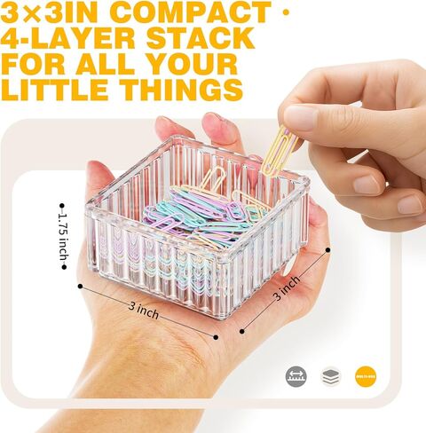 Stackable Small Organizer and Paper Clip Holder for Desk, 4 Pack Set – Desk and Drawer Organizers for Paperclips, Pins, Erasers, Sticky Notes, Cotton Balls, Hair Ties, Perfect for Office, School, Home in Saudi Arabia