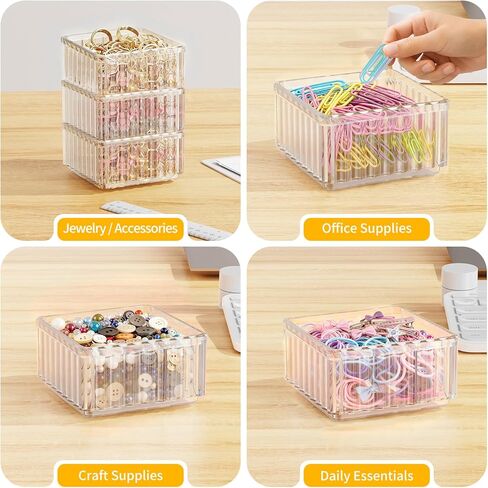 Stackable Small Organizer and Paper Clip Holder for Desk, 4 Pack Set – Desk and Drawer Organizers for Paperclips, Pins, Erasers, Sticky Notes, Cotton Balls, Hair Ties, Perfect for Office, School, Home in Saudi Arabia