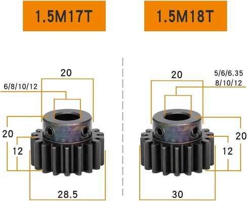 1.5M-17T/18T Inner Bore 5/6/6.35/8/10/12mm Teeth Thickness 12 Carbon Steel Metal Gears 1Pcs(12 mm,1.5M18T) in Kuwait