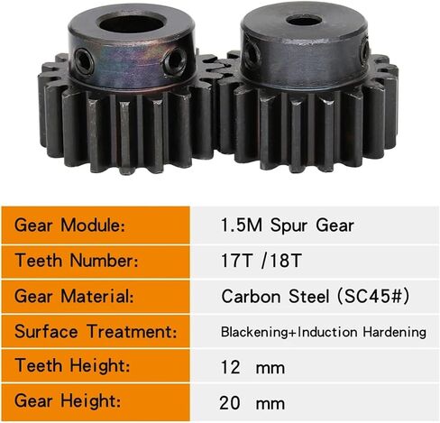 1.5M-17T/18T Inner Bore 5/6/6.35/8/10/12mm Teeth Thickness 12 Carbon Steel Metal Gears 1Pcs(12 mm,1.5M18T) in Kuwait