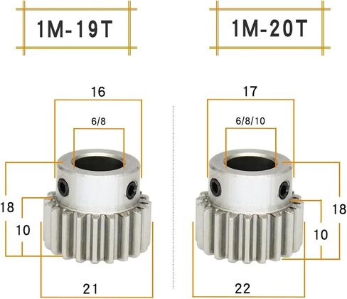 Spur Gear 1M-19T/20T Bore Size 6/8/10mm 304 Stainless Steel Teeth Thickness 10 1Pcs(1M20T (Bore 8 mm)) in Kuwait