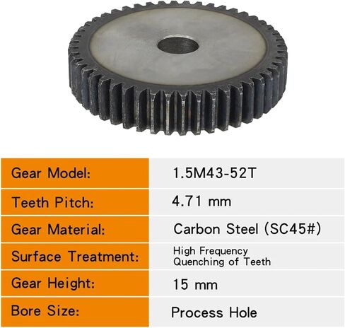 Cylindrical Gear 1.5M-43/44/45/46/47/48/49/50/51/52Teeth SC45# Carbon Steel 1Pcs(1.5M47T - Bore 12 mm) in Kuwait