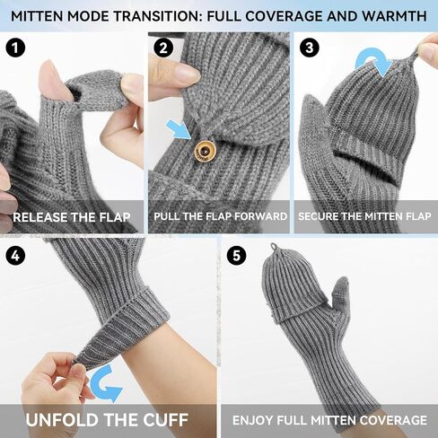Cierto Winter Gloves for Women & Men | Convertible Fingerless Gloves for Cold Weather,Womens Warm Knit Mittens… in Kuwait