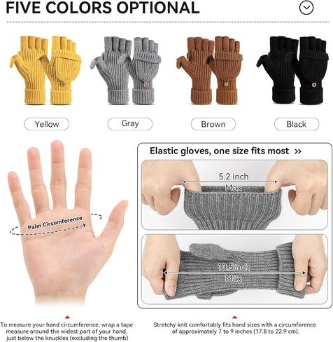Cierto Winter Gloves for Women & Men | Convertible Fingerless Gloves for Cold Weather,Womens Warm Knit Mittens… in Kuwait
