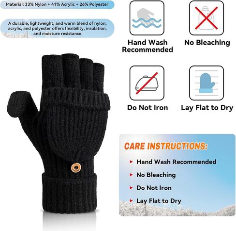 Cierto Winter Gloves for Women & Men | Convertible Fingerless Gloves for Cold Weather,Womens Warm Knit Mittens… in Kuwait
