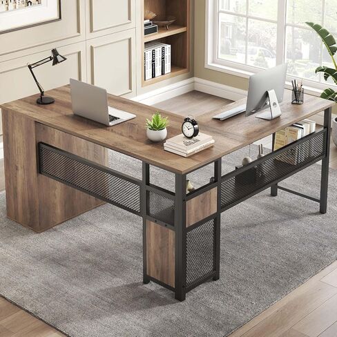LVB Black L Shaped Desk, Reversible Computer Office Desk with Drawers, Modern Large L Shape Gaming Desk Table with File Cabinets, Wood Executive Corner Desk with Storage Shelf for Bedroom, 59 Inch in Saudi Arabia