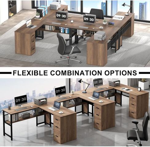 LVB Black L Shaped Desk, Reversible Computer Office Desk with Drawers, Modern Large L Shape Gaming Desk Table with File Cabinets, Wood Executive Corner Desk with Storage Shelf for Bedroom, 59 Inch in Saudi Arabia