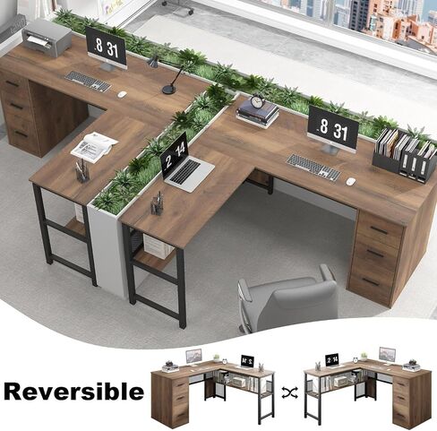 LVB Black L Shaped Desk, Reversible Computer Office Desk with Drawers, Modern Large L Shape Gaming Desk Table with File Cabinets, Wood Executive Corner Desk with Storage Shelf for Bedroom, 59 Inch in Saudi Arabia