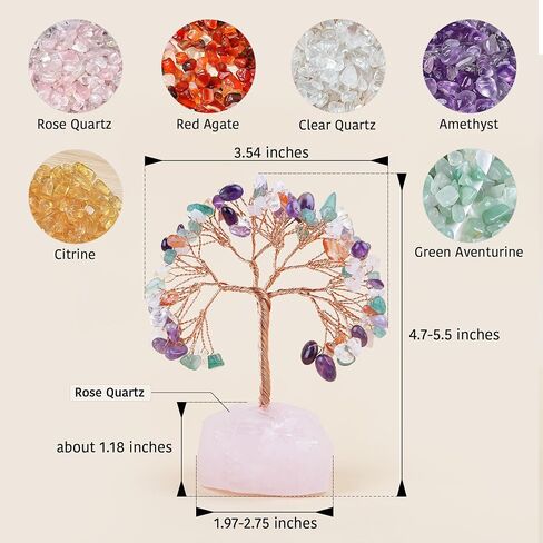 ZenBless 7 Chakra Healing Crystals Stones Tree, Amethyst, Pink Crystal, Aquamarine Leaf Wire Wrapped on Natural Agate Slice Base, Home Office Desk Living Room Feng Shui Decoration for Wealth and Luck in Saudi Arabia