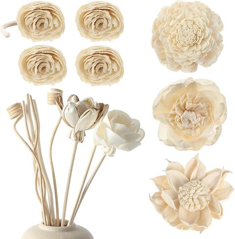 15 Pieces Diffuser Mixed Sola Flowers Natural Material Aromatherapy Reed Wood Flowers Decorative Aromatherapy Flower Placement Refill Wood Flower Diffuser with Rope for Home Fragrance in Saudi Arabia