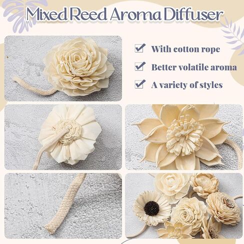 15 Pieces Diffuser Mixed Sola Flowers Natural Material Aromatherapy Reed Wood Flowers Decorative Aromatherapy Flower Placement Refill Wood Flower Diffuser with Rope for Home Fragrance in Saudi Arabia