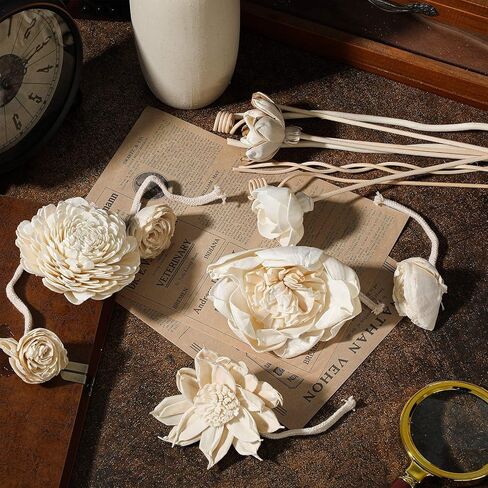 15 Pieces Diffuser Mixed Sola Flowers Natural Material Aromatherapy Reed Wood Flowers Decorative Aromatherapy Flower Placement Refill Wood Flower Diffuser with Rope for Home Fragrance in Saudi Arabia