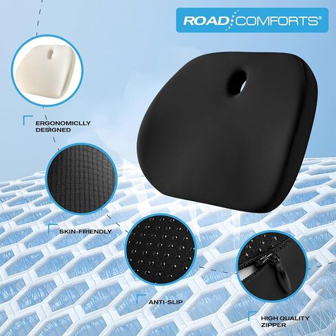 Road Comforts Premium Memory Foam Seat Cushion – Office Chair Cushion, Car Seat Cushion – Chair Cushions for Back & Sciatica Pain Relief – Seat Cushions for Office & Desk (Black) in Saudi Arabia
