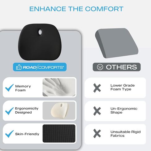 Road Comforts Premium Memory Foam Seat Cushion – Office Chair Cushion, Car Seat Cushion – Chair Cushions for Back & Sciatica Pain Relief – Seat Cushions for Office & Desk (Black) in Saudi Arabia