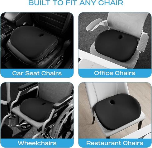 Road Comforts Premium Memory Foam Seat Cushion – Office Chair Cushion, Car Seat Cushion – Chair Cushions for Back & Sciatica Pain Relief – Seat Cushions for Office & Desk (Black) in Saudi Arabia