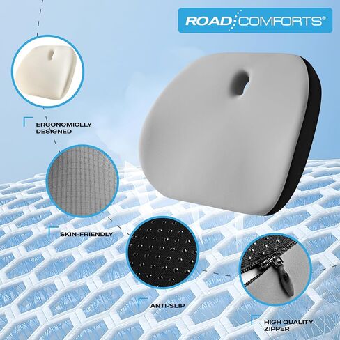 وسادة مقعد من إسفنج الذاكرة الفاخر من Road Comforts - وسادة كرسي المكتب، وسادة مقعد السيارة - وسائد كرسي لتخفيف آلام الظهر وعرق النسا - وسائد مقعد للمكتب والمكتب (أسود) in Kuwait