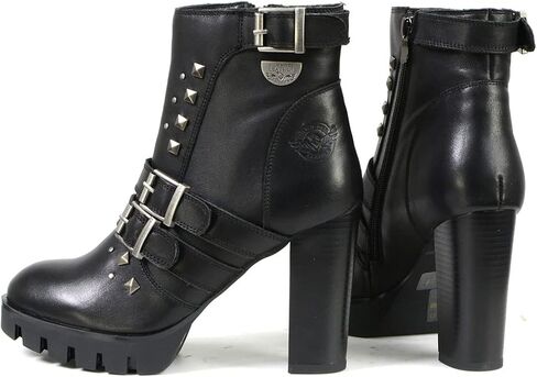 حذاء نسائي من Milwaukee Leather MBL9456 مصنوع من الجلد الأسود الفاخر مع أشرطة - 9 in Kuwait