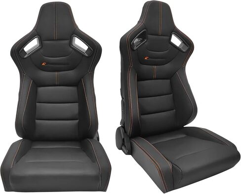 FREEMOTOR802 Universal Racing Seats, Reclinable Sport Seats with Dual Lock Sliders Adjustable, 1 Pair (Driver + Passenger Side), PU + Carbon Fiber Fabric, Black with Blue Bezel & Blue Stitching in Saudi Arabia
