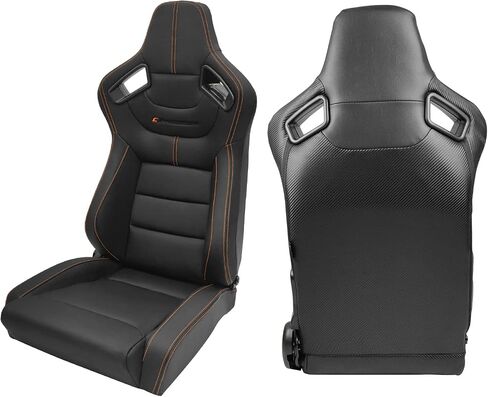 FREEMOTOR802 Universal Racing Seats, Reclinable Sport Seats with Dual Lock Sliders Adjustable, 1 Pair (Driver + Passenger Side), PU + Carbon Fiber Fabric, Black with Blue Bezel & Blue Stitching in Saudi Arabia