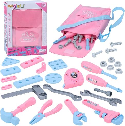 مجموعة أدوات الأطفال، 48 قطعة مجموعة أدوات للأطفال الصغار مع مثقاب إلكتروني وشريط قياس للأطفال، زي ألعاب البناء التظاهري مع حزام أدوات للأطفال وقفازات، صندوق أدوات ألعاب للفتيات الصبية من سن 3 إلى 8 سنوات in Kuwait