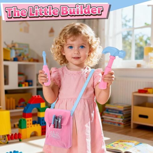 مجموعة أدوات الأطفال، 48 قطعة مجموعة أدوات للأطفال الصغار مع مثقاب إلكتروني وشريط قياس للأطفال، زي ألعاب البناء التظاهري مع حزام أدوات للأطفال وقفازات، صندوق أدوات ألعاب للفتيات الصبية من سن 3 إلى 8 سنوات in Kuwait