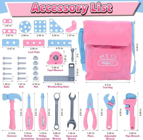مجموعة أدوات الأطفال، 48 قطعة مجموعة أدوات للأطفال الصغار مع مثقاب إلكتروني وشريط قياس للأطفال، زي ألعاب البناء التظاهري مع حزام أدوات للأطفال وقفازات، صندوق أدوات ألعاب للفتيات الصبية من سن 3 إلى 8 سنوات in Kuwait