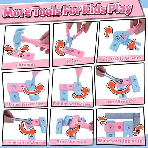 مجموعة أدوات الأطفال، 48 قطعة مجموعة أدوات للأطفال الصغار مع مثقاب إلكتروني وشريط قياس للأطفال، زي ألعاب البناء التظاهري مع حزام أدوات للأطفال وقفازات، صندوق أدوات ألعاب للفتيات الصبية من سن 3 إلى 8 سنوات in Kuwait