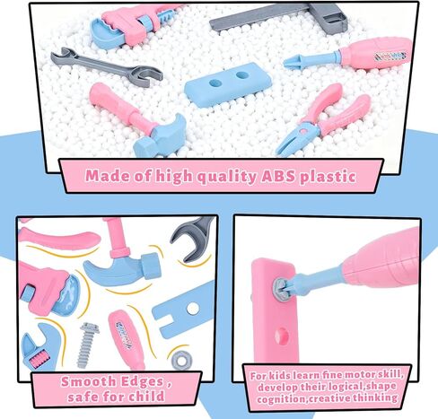 مجموعة أدوات الأطفال، 48 قطعة مجموعة أدوات للأطفال الصغار مع مثقاب إلكتروني وشريط قياس للأطفال، زي ألعاب البناء التظاهري مع حزام أدوات للأطفال وقفازات، صندوق أدوات ألعاب للفتيات الصبية من سن 3 إلى 8 سنوات in Kuwait