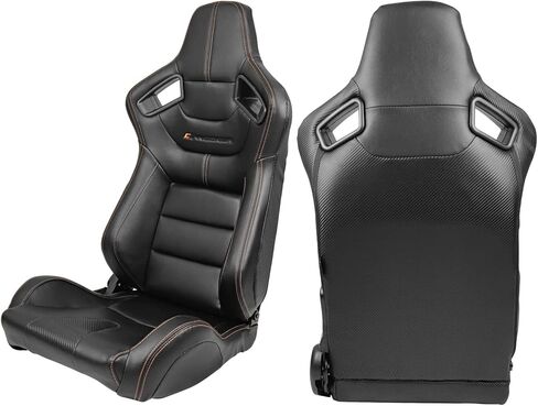 مقاعد السباق العالمية FREEMOTOR802، مقاعد رياضية قابلة للإمالة مع مزلقات قفل مزدوجة قابلة للتعديل، زوج واحد (جانب السائق + الراكب)، قماش PU + ألياف الكربون، أسود مع إطار أزرق وخياطة زرقاء in Kuwait