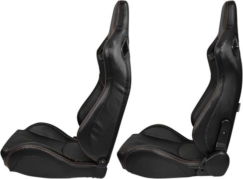 مقاعد السباق العالمية FREEMOTOR802، مقاعد رياضية قابلة للإمالة مع مزلقات قفل مزدوجة قابلة للتعديل، زوج واحد (جانب السائق + الراكب)، قماش PU + ألياف الكربون، أسود مع إطار أزرق وخياطة زرقاء in Kuwait